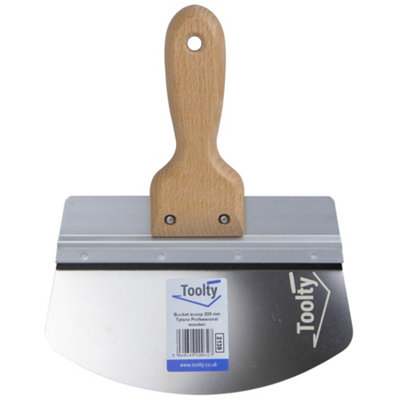 Toolty Profiled Bucket Scoop Trowel with Wooden Handle 200mm Stainless Steel for Scooping Picking Compound Plaster DIY