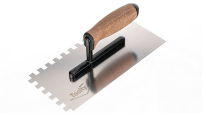 Toolty Stainless Steel Adhesive Notched Trowel with Cork Handle on Aluminium Foot 270mm 10x10mm for Tiling Plastering Rendering