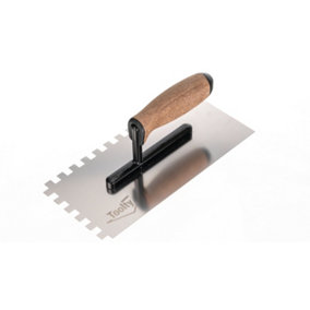 Toolty Stainless Steel Adhesive Notched Trowel with Cork Handle on Aluminium Foot 270mm 10x10mm for Tiling Plastering Rendering