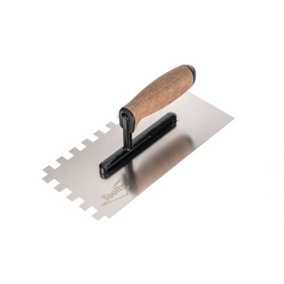 Toolty Stainless Steel Adhesive Notched Trowel with Cork Handle on Aluminium Foot 270mm 12x12mm for Tiling Plastering Rendering