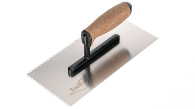 Toolty Stainless Steel Adhesive Notched Trowel with Cork Handle on Aluminium Foot 270mm 3x3mm for Tiling Plastering Rendering DIY