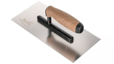 Toolty Stainless Steel Adhesive Notched Trowel with Cork Handle on Aluminium Foot 270mm 3x3mm for Tiling Plastering Rendering DIY - 3