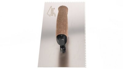 Toolty Stainless Steel Adhesive Notched Trowel with Cork Handle on Aluminium Foot 270mm 3x3mm for Tiling Plastering Rendering DIY - 6