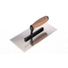 Toolty Stainless Steel Adhesive Notched Trowel with Cork Handle on Aluminium Foot 270mm 4x4mm for Tiling Plastering Rendering DIY