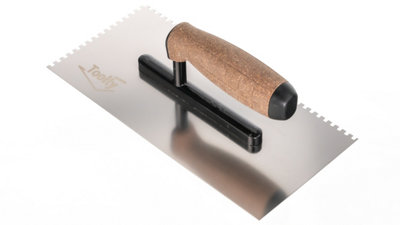 Toolty Stainless Steel Adhesive Notched Trowel with Cork Handle on Aluminium Foot 270mm 4x4mm for Tiling Plastering Rendering DIY - 3