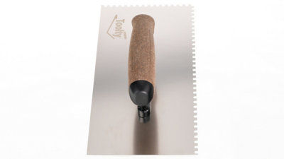 Toolty Stainless Steel Adhesive Notched Trowel with Cork Handle on Aluminium Foot 270mm 4x4mm for Tiling Plastering Rendering DIY - 4