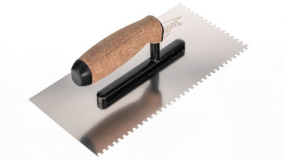 Toolty Stainless Steel Adhesive Notched Trowel with Cork Handle on Aluminium Foot 270mm 4x4mm for Tiling Plastering Rendering DIY - 5