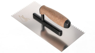 Toolty Stainless Steel Adhesive Notched Trowel with Cork Handle on Aluminium Foot 270mm 6x6mm for Tiling Plastering Rendering DIY - 3