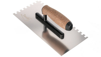Toolty Stainless Steel Adhesive Notched Trowel with Cork Handle on Aluminium Foot 270mm 8x8mm for Tiling Plastering Rendering DIY - 3