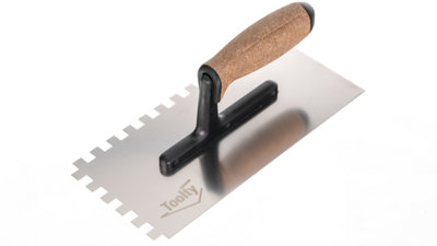 Toolty Stainless Steel Adhesive Notched Trowel with Cork Handle on Polyamide Foot 270mm 10x10mm for Tiling Plastering Rendering