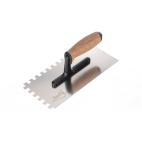 Toolty Stainless Steel Adhesive Notched Trowel with Cork Handle on Polyamide Foot 270mm 10x10mm for Tiling Plastering Rendering