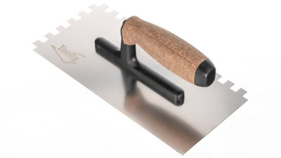 Toolty Stainless Steel Adhesive Notched Trowel with Cork Handle on Polyamide Foot 270mm 10x10mm for Tiling Plastering Rendering - 3