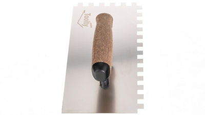 Toolty Stainless Steel Adhesive Notched Trowel with Cork Handle on Polyamide Foot 270mm 10x10mm for Tiling Plastering Rendering - 6