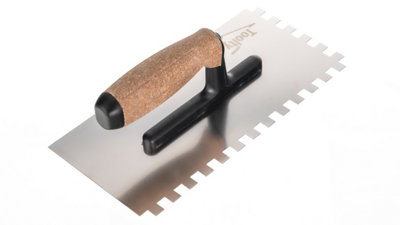 Toolty Stainless Steel Adhesive Notched Trowel with Cork Handle on Polyamide Foot 270mm 10x10mm for Tiling Plastering Rendering - 7