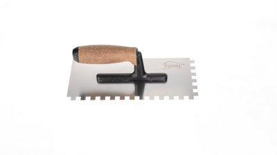 Toolty Stainless Steel Adhesive Notched Trowel with Cork Handle on Polyamide Foot 270mm 10x10mm for Tiling Plastering Rendering