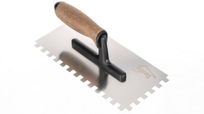 Toolty Stainless Steel Adhesive Notched Trowel with Cork Handle on Polyamide Foot 270mm 10x10mm for Tiling Plastering Rendering - 5