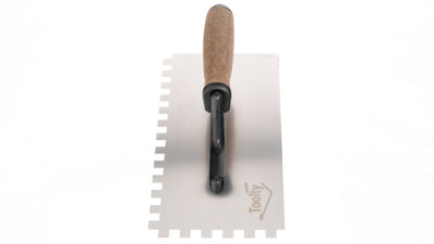 Toolty Stainless Steel Adhesive Notched Trowel with Cork Handle on Polyamide Foot 270mm 10x10mm for Tiling Plastering Rendering - 8