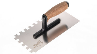 Toolty Stainless Steel Adhesive Notched Trowel with Cork Handle on Polyamide Foot 270mm 12x12mm for Tiling Plastering Rendering