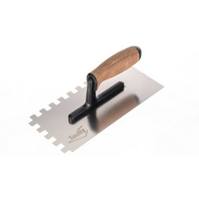 Toolty Stainless Steel Adhesive Notched Trowel with Cork Handle on Polyamide Foot 270mm 12x12mm for Tiling Plastering Rendering