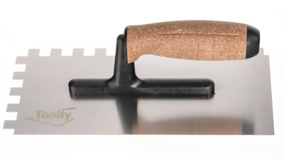 Toolty Stainless Steel Adhesive Notched Trowel with Cork Handle on Polyamide Foot 270mm 12x12mm for Tiling Plastering Rendering