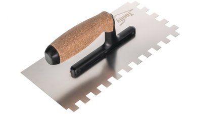 Toolty Stainless Steel Adhesive Notched Trowel with Cork Handle on Polyamide Foot 270mm 12x12mm for Tiling Plastering Rendering - 5