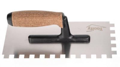 Toolty Stainless Steel Adhesive Notched Trowel with Cork Handle on Polyamide Foot 270mm 12x12mm for Tiling Plastering Rendering - 6