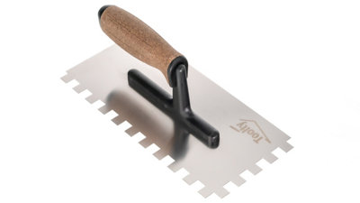 Toolty Stainless Steel Adhesive Notched Trowel with Cork Handle on Polyamide Foot 270mm 12x12mm for Tiling Plastering Rendering - 7