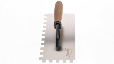 Toolty Stainless Steel Adhesive Notched Trowel with Cork Handle on Polyamide Foot 270mm 12x12mm for Tiling Plastering Rendering - 8