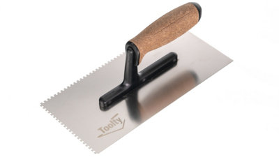 Toolty Stainless Steel Adhesive Notched Trowel with Cork Handle on Polyamide Foot  270mm 3x3mm for Tiling Plastering Rendering DIY