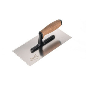 Toolty Stainless Steel Adhesive Notched Trowel with Cork Handle on Polyamide Foot  270mm 3x3mm for Tiling Plastering Rendering DIY