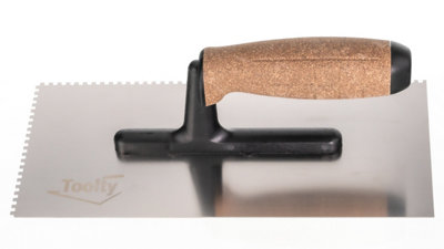 Toolty Stainless Steel Adhesive Notched Trowel with Cork Handle on Polyamide Foot  270mm 3x3mm for Tiling Plastering Rendering DIY