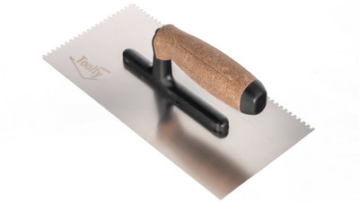 Toolty Stainless Steel Adhesive Notched Trowel with Cork Handle on Polyamide Foot  270mm 3x3mm for Tiling Plastering Rendering DIY - 3