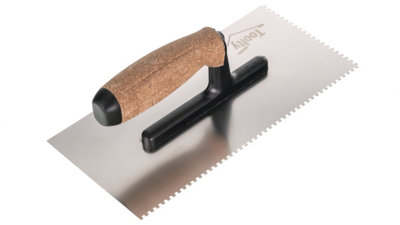Toolty Stainless Steel Adhesive Notched Trowel with Cork Handle on Polyamide Foot  270mm 3x3mm for Tiling Plastering Rendering DIY - 5