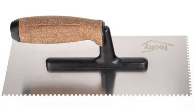 Toolty Stainless Steel Adhesive Notched Trowel with Cork Handle on Polyamide Foot  270mm 3x3mm for Tiling Plastering Rendering DIY - 6
