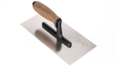 Toolty Stainless Steel Adhesive Notched Trowel with Cork Handle on Polyamide Foot  270mm 3x3mm for Tiling Plastering Rendering DIY - 7