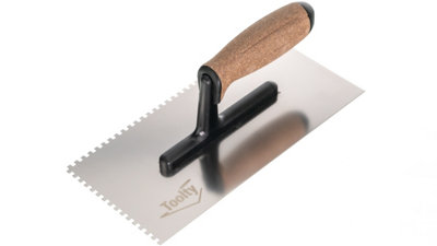 Toolty Stainless Steel Adhesive Notched Trowel with Cork Handle on Polyamide Foot 270mm 4x4mm for Tiling Plastering Rendering DIY