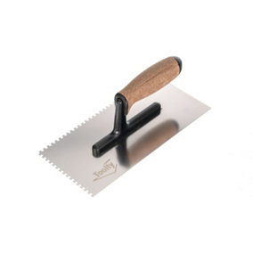 Toolty Stainless Steel Adhesive Notched Trowel with Cork Handle on Polyamide Foot 270mm 4x4mm for Tiling Plastering Rendering DIY