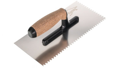Toolty Stainless Steel Adhesive Notched Trowel with Cork Handle on Polyamide Foot 270mm 4x4mm for Tiling Plastering Rendering DIY - 5