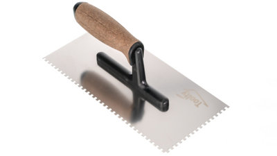 Toolty Stainless Steel Adhesive Notched Trowel with Cork Handle on Polyamide Foot 270mm 4x4mm for Tiling Plastering Rendering DIY - 7
