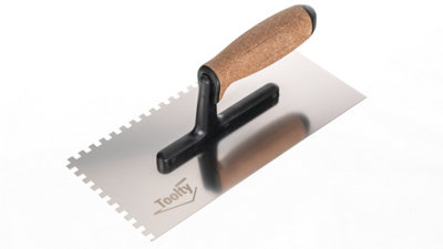 Toolty Stainless Steel Adhesive Notched Trowel with Cork Handle on Polyamide Foot 270mm 6x6mm for Tiling Plastering Rendering DIY