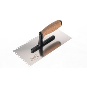 Toolty Stainless Steel Adhesive Notched Trowel with Cork Handle on Polyamide Foot 270mm 6x6mm for Tiling Plastering Rendering DIY