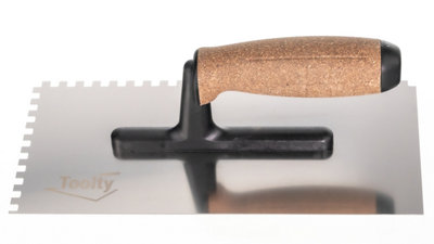 Toolty Stainless Steel Adhesive Notched Trowel with Cork Handle on Polyamide Foot 270mm 6x6mm for Tiling Plastering Rendering DIY