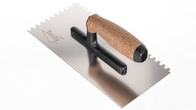 Toolty Stainless Steel Adhesive Notched Trowel with Cork Handle on Polyamide Foot 270mm 6x6mm for Tiling Plastering Rendering DIY - 3