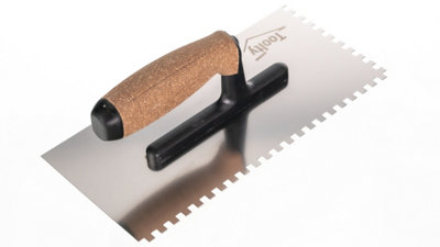 Toolty Stainless Steel Adhesive Notched Trowel with Cork Handle on Polyamide Foot 270mm 6x6mm for Tiling Plastering Rendering DIY - 5