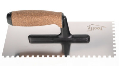 Toolty Stainless Steel Adhesive Notched Trowel with Cork Handle on Polyamide Foot 270mm 6x6mm for Tiling Plastering Rendering DIY - 6