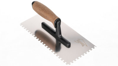 Toolty Stainless Steel Adhesive Notched Trowel with Cork Handle on Polyamide Foot 270mm 6x6mm for Tiling Plastering Rendering DIY - 7