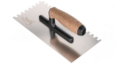 Toolty Stainless Steel Adhesive Notched Trowel with Cork Handle on Polyamide Foot 270mm 8x8mm for Tiling Plastering Rendering DIY