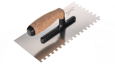 Toolty Stainless Steel Adhesive Notched Trowel with Cork Handle on Polyamide Foot 270mm 8x8mm for Tiling Plastering Rendering DIY - 3
