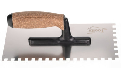 Toolty Stainless Steel Adhesive Notched Trowel with Cork Handle on Polyamide Foot 270mm 8x8mm for Tiling Plastering Rendering DIY - 4