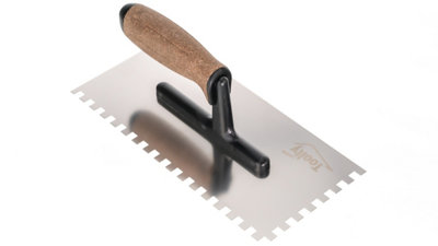 Toolty Stainless Steel Adhesive Notched Trowel with Cork Handle on Polyamide Foot 270mm 8x8mm for Tiling Plastering Rendering DIY - 5